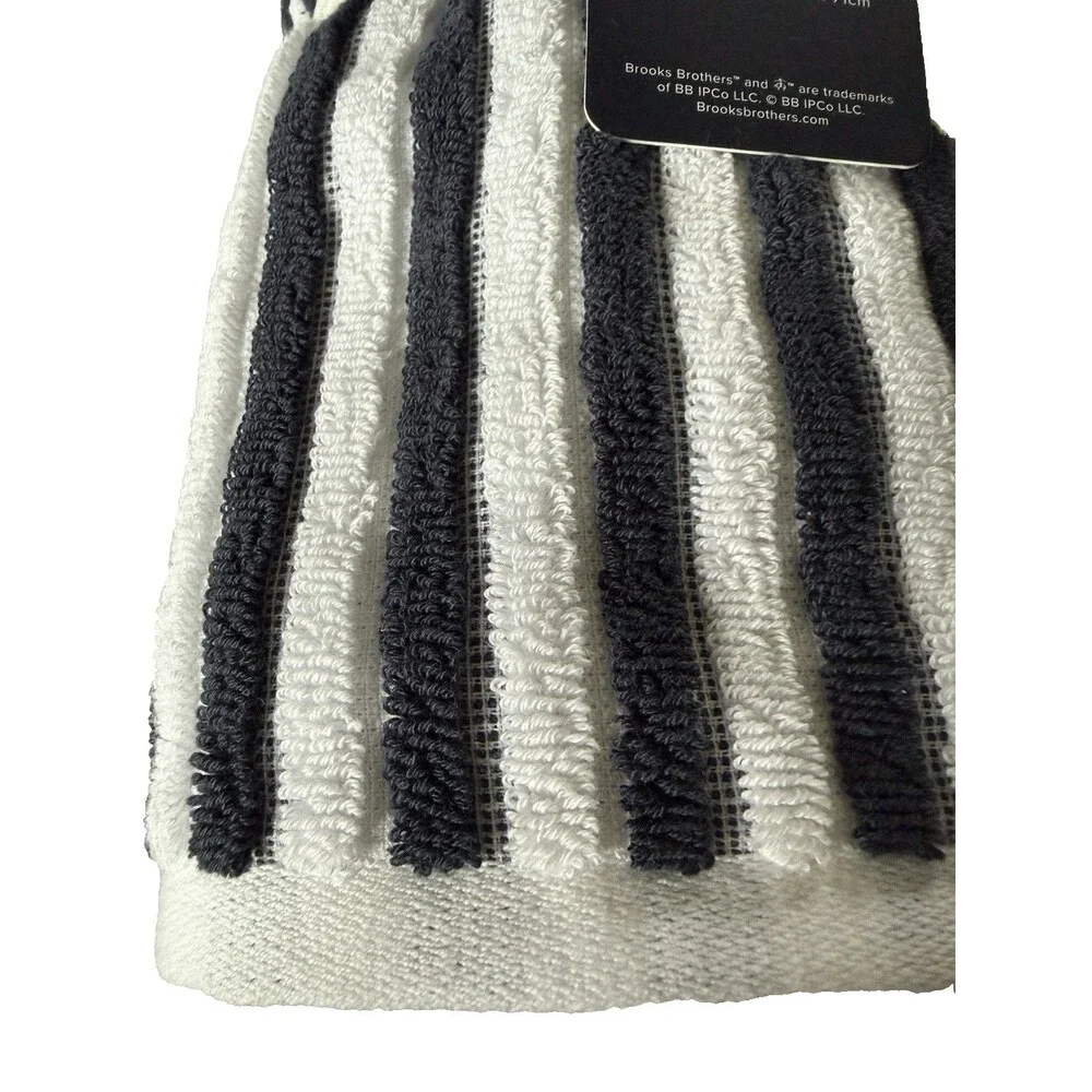 Brooks Brothers Hand Towels White Navy Blue Luxury Striped 100% Cotton Set of 2